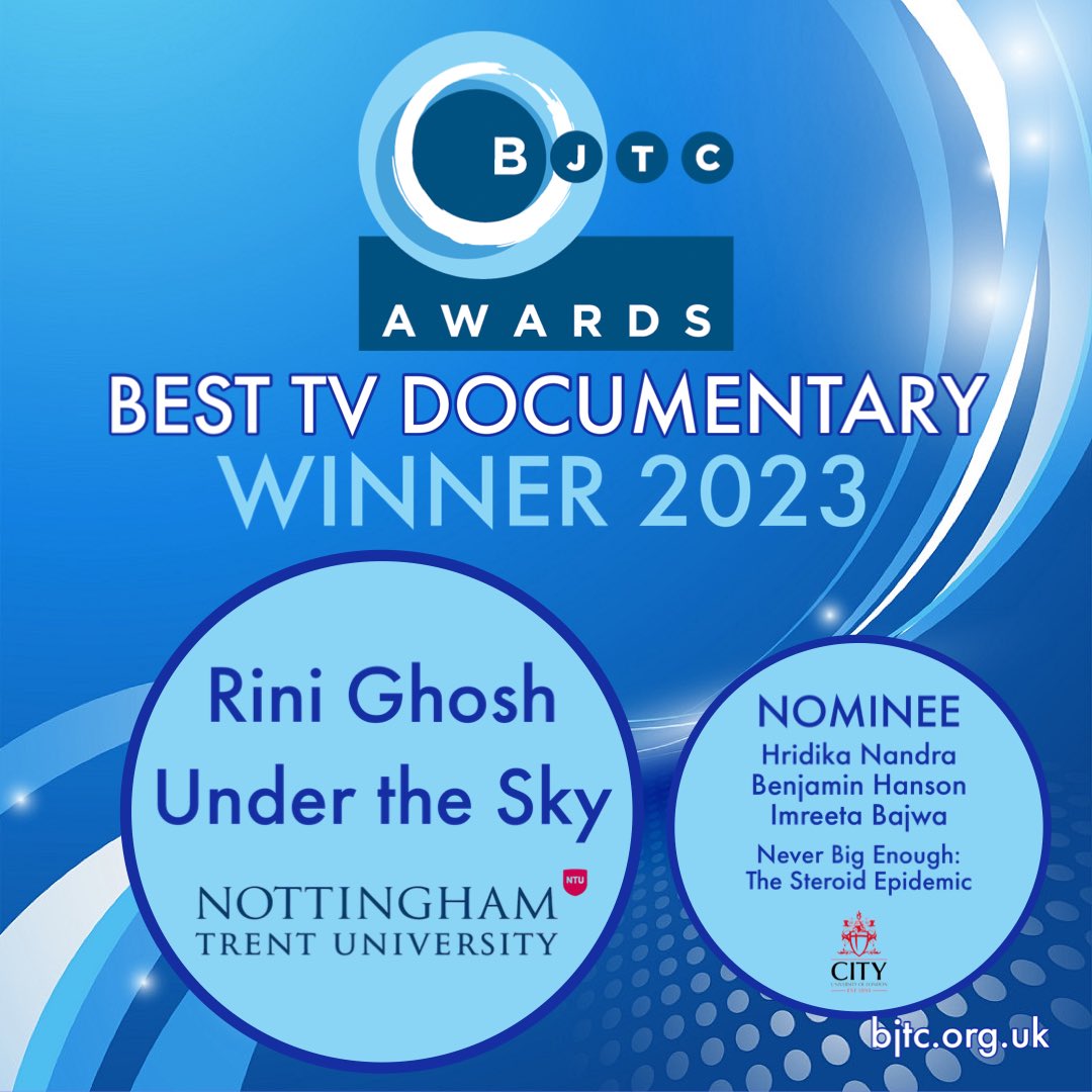 BJTC_UK's tweet photo. Congratulations to BJTC Journalism Award winner Rini Ghosh from Nottingham Trent University for BEST TV DOCUMENTARY. The judges said it was “beautifully shot with great interviewees.” https://t.co/g9Im3JR3Ng
@RiniGhoshCBJ @CBJNews
#bjtcawards https://t.co/SRVK0XpLwW