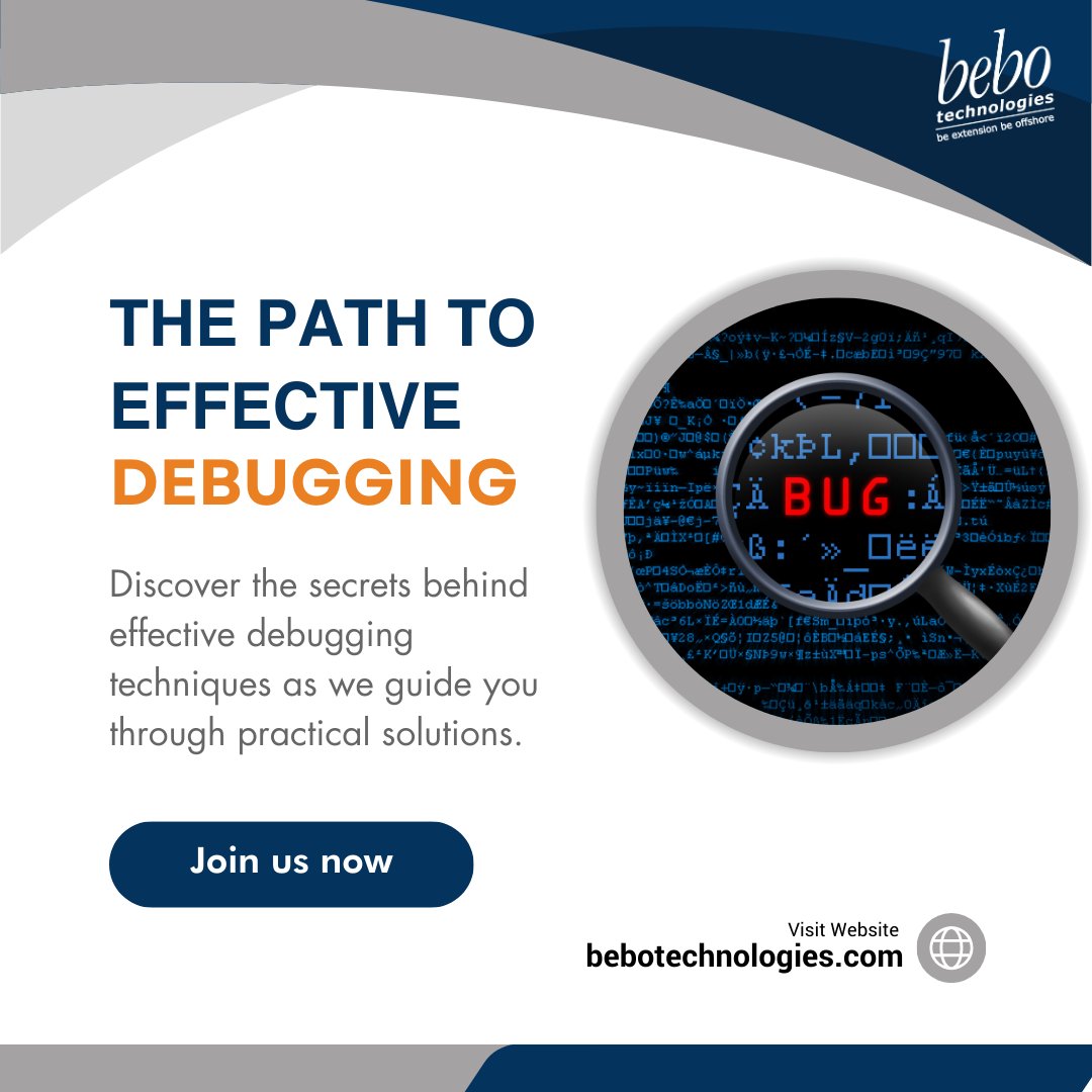 bebotechchd's tweet image. Learn the secrets of effective debugging. Join our team of problem solvers and level up your skills.
Explore More: bit.ly/3GmIbpk
#EffectiveDebugging #DebuggingSecrets #DebuggingTechniques #beboTechnologies