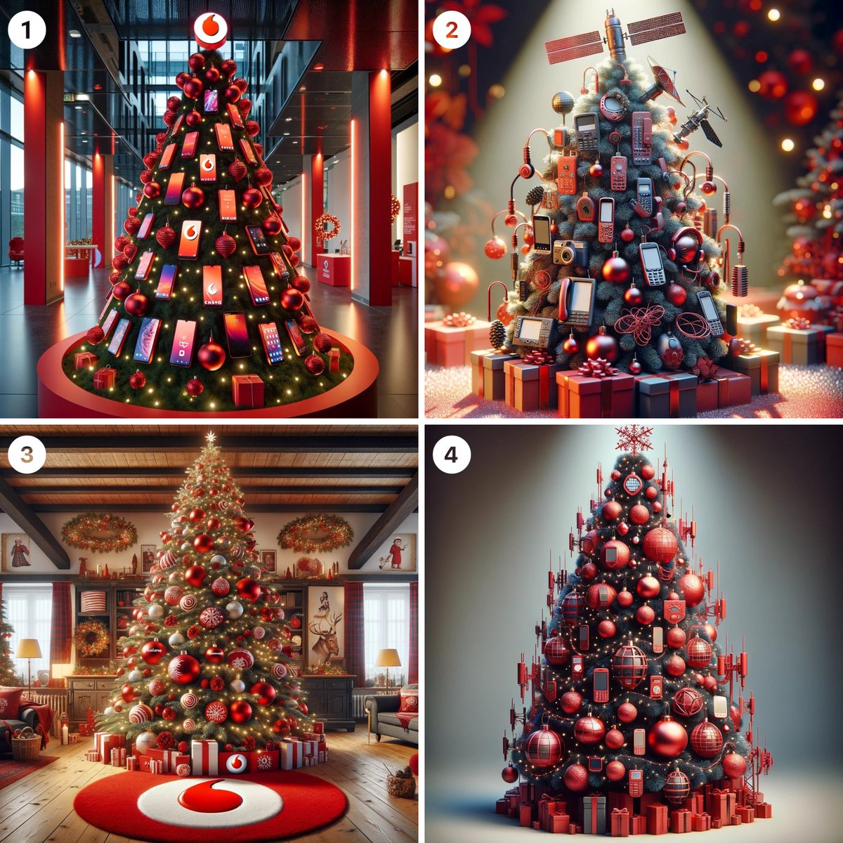 Hurra, die Weihnachtszeit ist da! 🎅🏽 Zur Feier des Tages gibt's heute unser #Weihnachtsbaum-#KI-Battle in der #Vodafone-Edition. 🎄✨Welche Kreation gefällt euch am besten? Nostalgisch, klassisch oder doch n bisschen abgedreht? In diesem Sinne: Allen einen schönen 1. Dezember!🌟