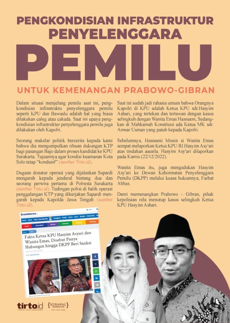 ungkpKebenaran's tweet photo. Infrastruktur penyelenggara Pemilu sudah dikondisikan untuk berpihak pada kemenangan wowo capres abadi yang ambisius. sungguh miris, seperti kembali ke zaman ORBA. Polri TidakNetral Netralitas Hanya Slogan https://t.co/rCIHatoTIz