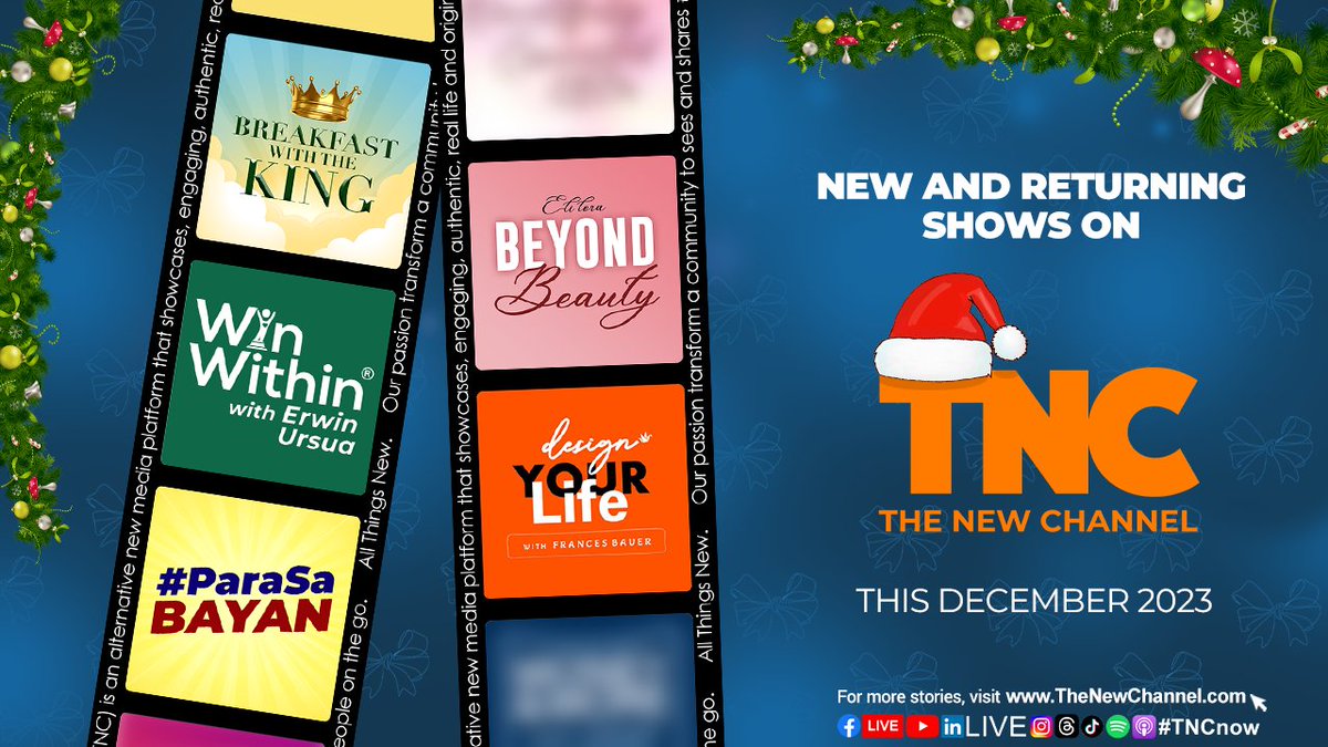 Great news! 📷 Here is a captivating lineup of NEW and RETURNING SHOWS this month of December only on The New Channel. 📷 📷 

Get ready to break free and be kept motivated as we share to you new shows as part of our playlists. 📷 
#BeyondBeauty - New Show 
*1