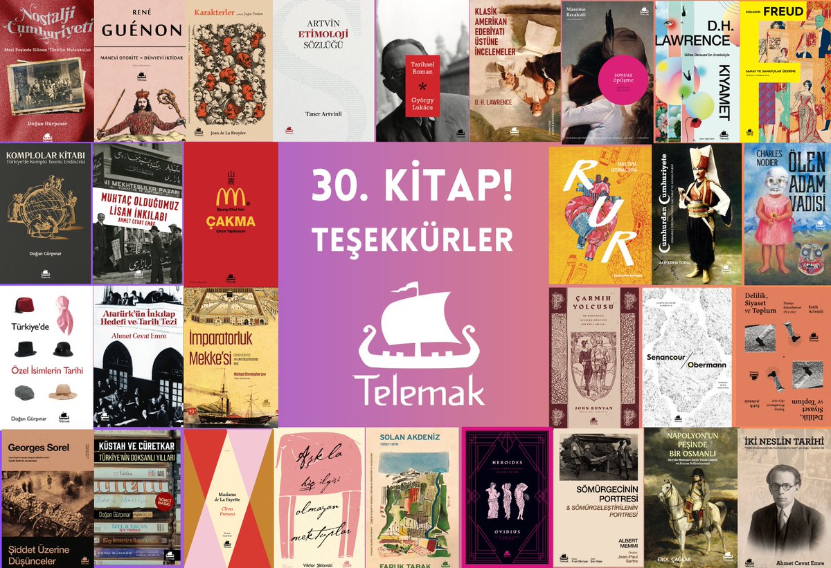 TelemakKitap's tweet photo. Bu akşam 30. kitabımızı duyuracağız. Bu süreçte bizden desteğini esirgemeyen kadirşinas okurlarımıza, kıymetli yazar ve çevirmenlerimize müteşekkiriz.  

Kitapların tasarım yükünü çeken Fatih Mutlu'ya ve pek çok kapakta imzası bulunan Ömer Faruk Yıldız'a hassaten teşekkürler. Dağıtım, matbaa ve kitabevi emekçilerinin alınteri olmasa kitaplarımız yayan kalırdı, onlara da teşekkür ediyoruz.

Maddi manevi tapajlarımızı tashih ederek, yeni kitaplarla büyüyoruz, rüzgârı kitaplara doldurmak sözümüzde durduk sanıyoruz.

"Kim bilebilir
Hangi rüzgâra eğildi
Kıvrımını çoktan almış bu yaman ezgi" C.Z.