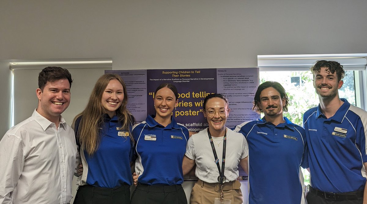 Another proud supervisor moment with <a href="/RobertPWells/">Robert Wells</a> - an incredible group of #SLP2b honours students presenting their poster investigating the effect of visual scaffolding on personal narratives of children w #devlangdis. Important work supporting those w #DLD to tell their story.