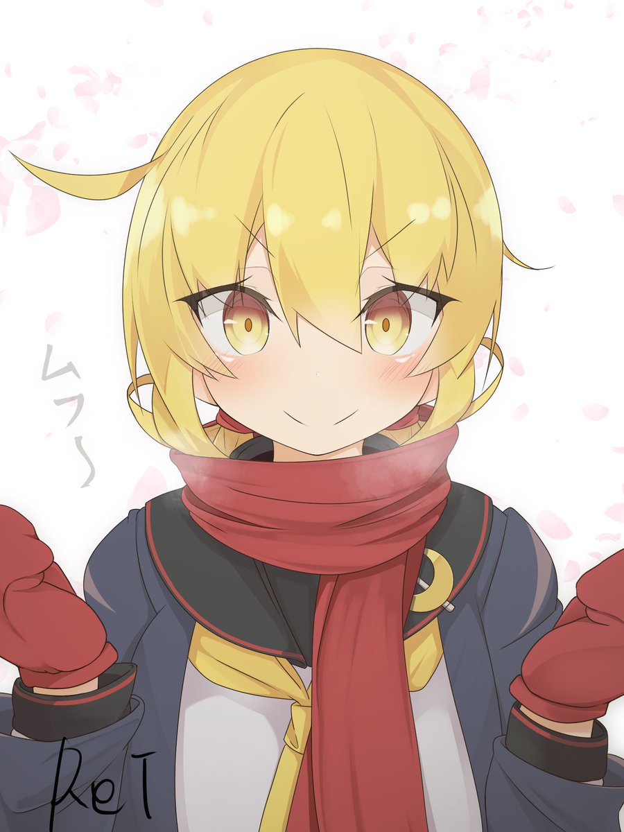 satsuki (kancolle) 1girl solo blonde hair crescent crescent pin twintails scarf  illustration images