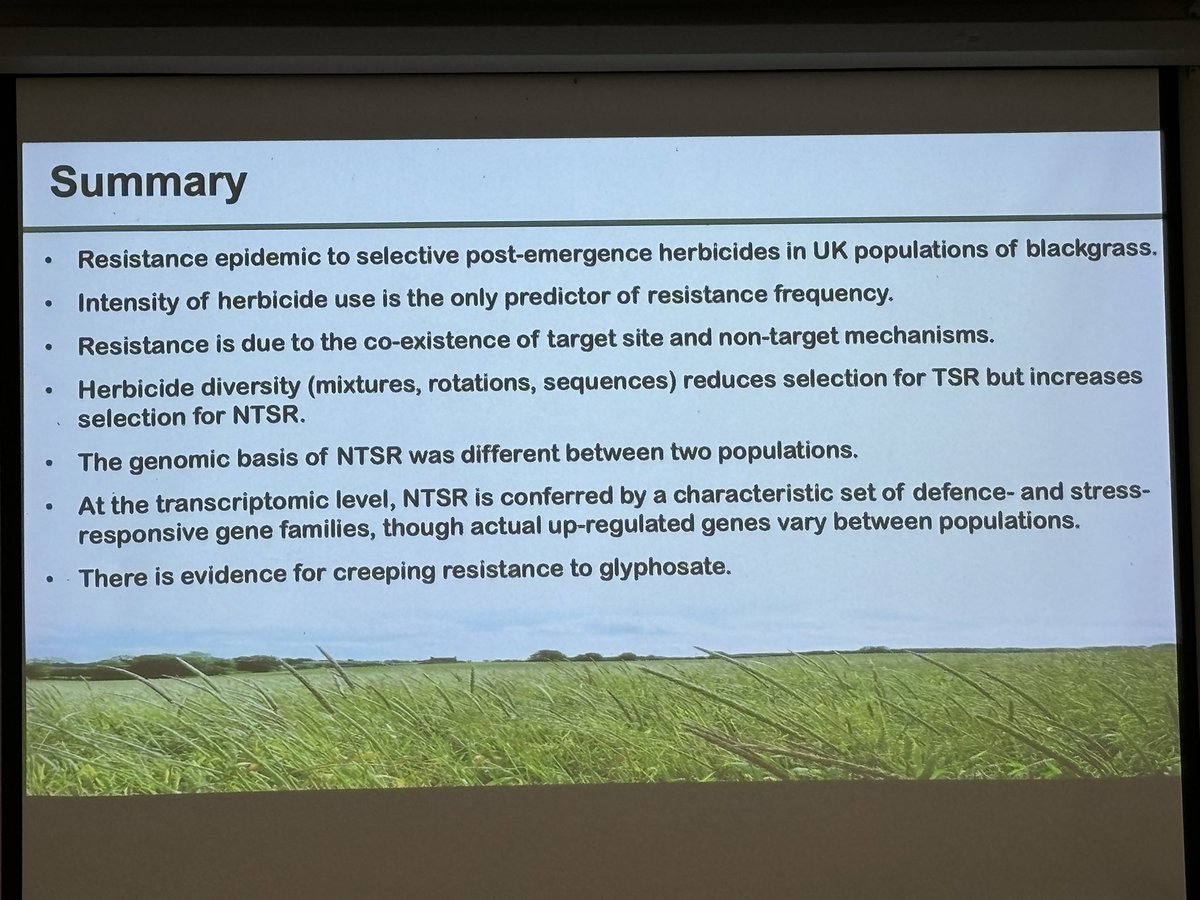 Listened to former <a href="/AHRI_Team/">AHRI</a> member @PaulNeve10 deliver a great pressy on evolution of resistance in Black-grass.