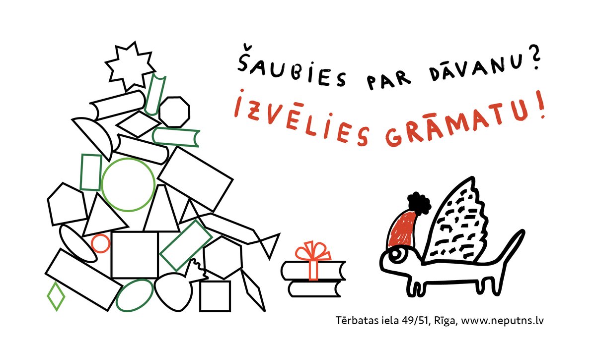 Mūsu Ziemassvētku akcija ir sākusies! Visu decembri piedāvāsim mākslas, teātra un foto izdevumus ar 20% atlaidi gan mājaslapā, gan "Neputna" galerijā Tērbatas ielā 49/51! Decembrī galerija atvērta arī divas sestdienas: 9. un 16. no plkst. 11.00 līdz 16.00! neputns.lv/collections/ak…