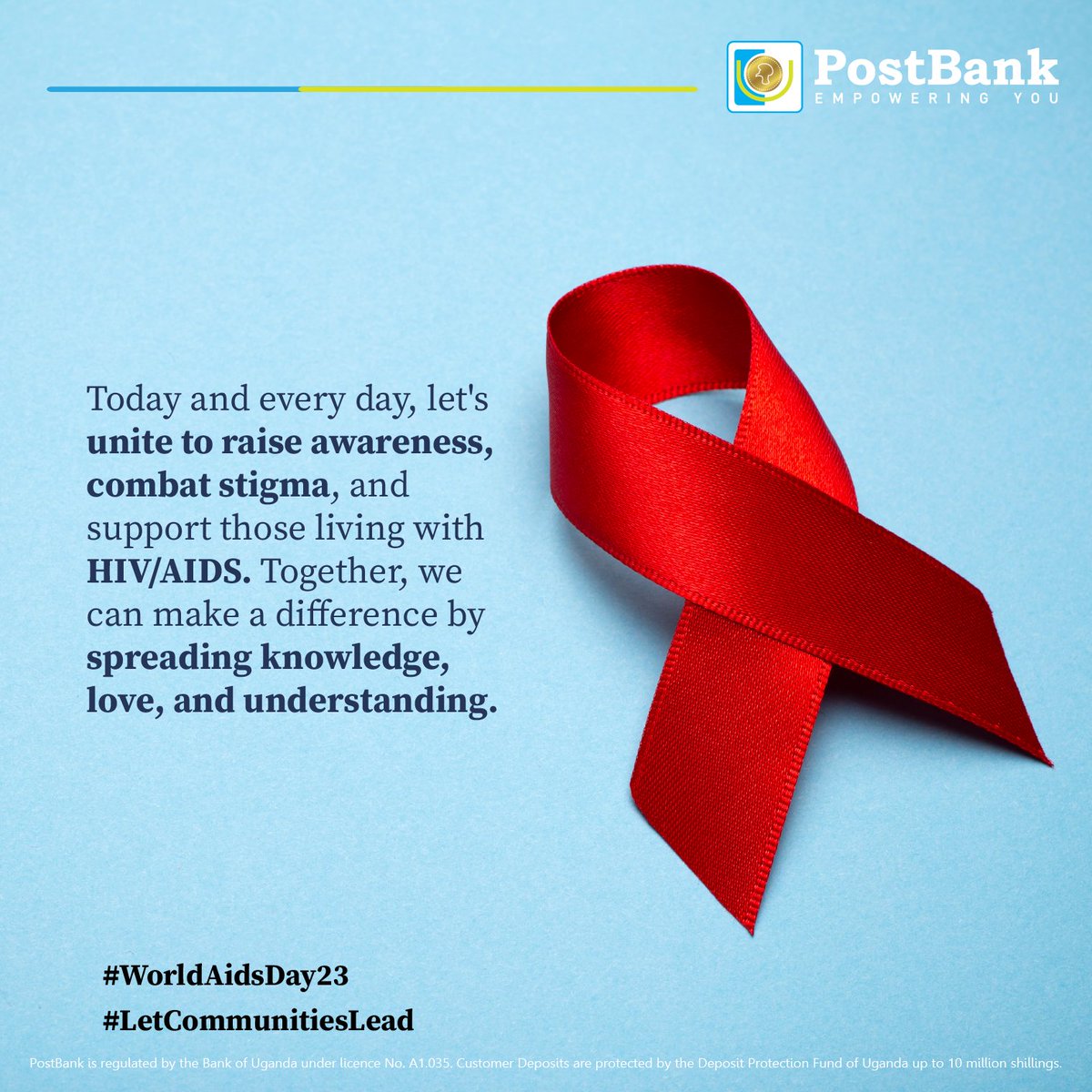 December 1st marks World AIDS Day, a moment to stand in solidarity with those affected by HIV/AIDS. At PostBank we believe in fostering a world of inclusivity, support, and care for everyone impacted by this global health challenge.

#WorldAIDSDay #StandWithVictims #EndTheStigma