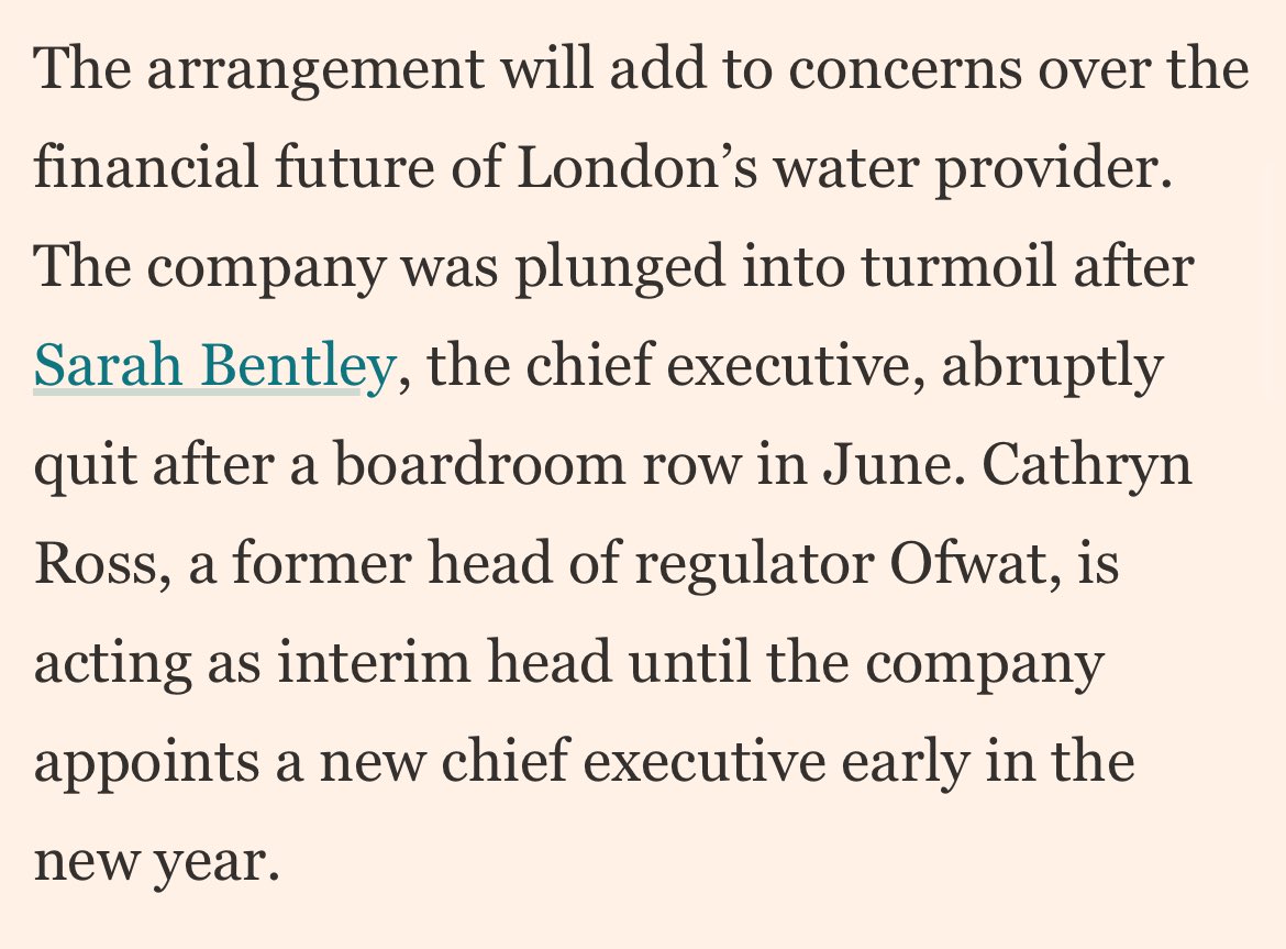 Article on @ft about Thames Water.  Spot the line which explains why regulation fails.    
Those who work at regulators get far too close to the companies they regulate and then jump ship to the far far better paid jobs in the regulated companies.
Depressing.