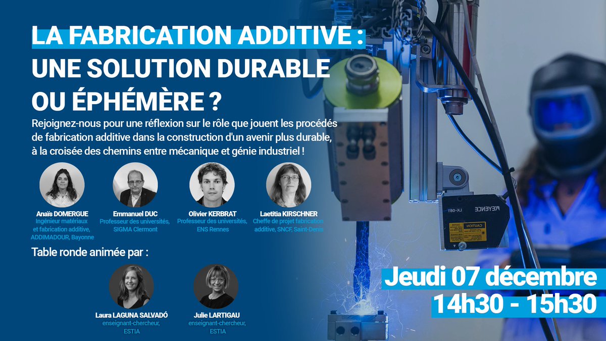 EstiaOfficiel's tweet image. 🌐 𝐓𝐚𝐛𝐥𝐞 𝐑𝐨𝐧𝐝𝐞 : 𝐄𝐱𝐩𝐥𝐨𝐫𝐚𝐭𝐢𝐨𝐧 𝐝𝐞 𝐥𝐚 𝐅𝐚𝐛𝐫𝐢𝐜𝐚𝐭𝐢𝐨𝐧 𝐀𝐝𝐝𝐢𝐭𝐢𝐯𝐞 : 𝐃𝐮𝐫𝐚𝐛𝐥𝐞 𝐨𝐮 𝐄́𝐩𝐡𝐞́𝐦𝐞̀𝐫𝐞 ?
🗓️ 𝐃𝐚𝐭𝐞 : Jeudi 07 décembre 2023
⌚ 𝐇𝐨𝐫𝐚𝐢𝐫𝐞 : 14h30-15h30

👉estia.fr/agenda/table-r…
#FabricationAdditive #Durabilité