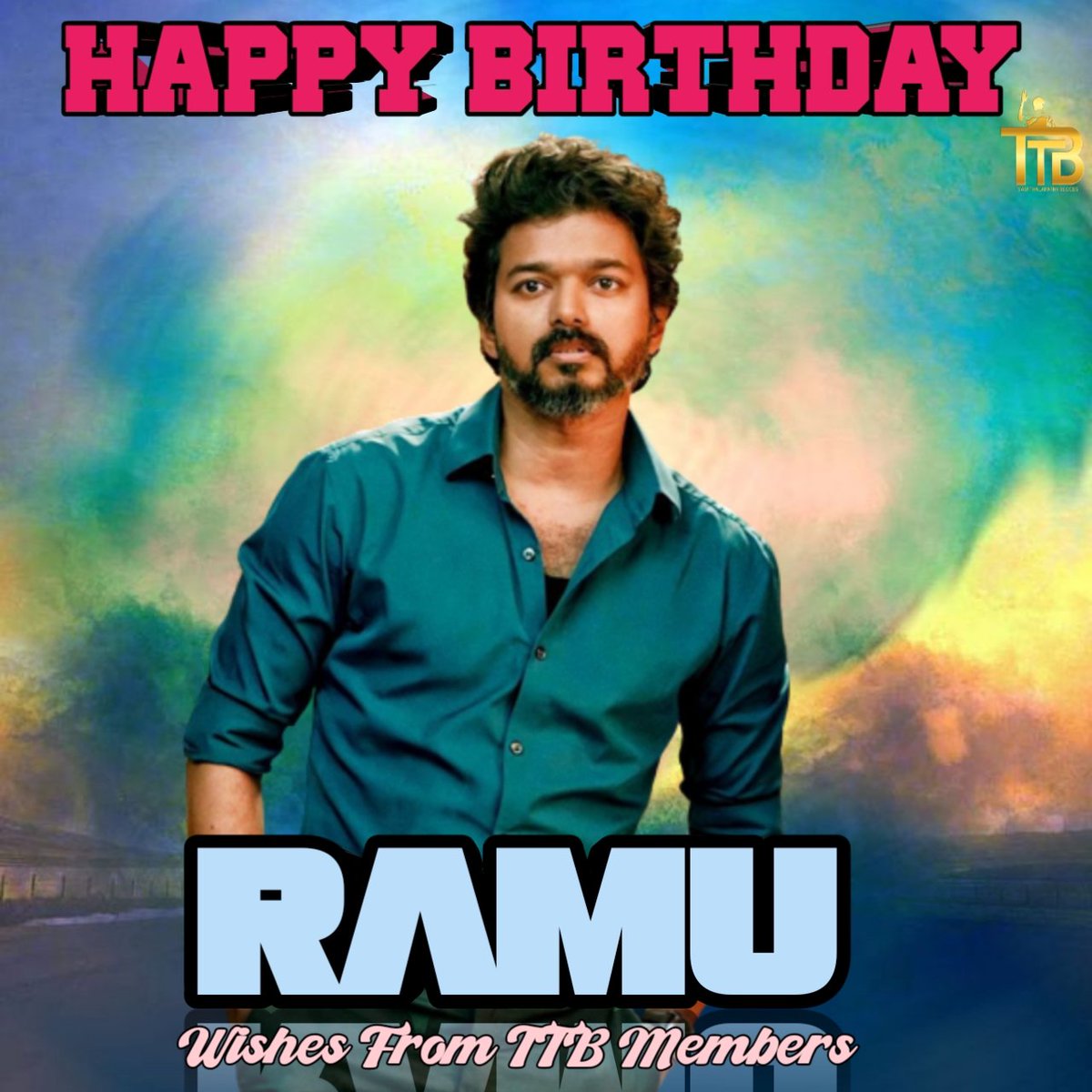 Wishing A Very Happy Birthday To Our Thalapathy Fan and TTB Family Member @ramu1121990 🥳🎂🎉

Best Wishes From
#TeamThalapathyBloods 💐

Design: @GayuTweetz

#Leo @actorvijay #Thalapathy68
