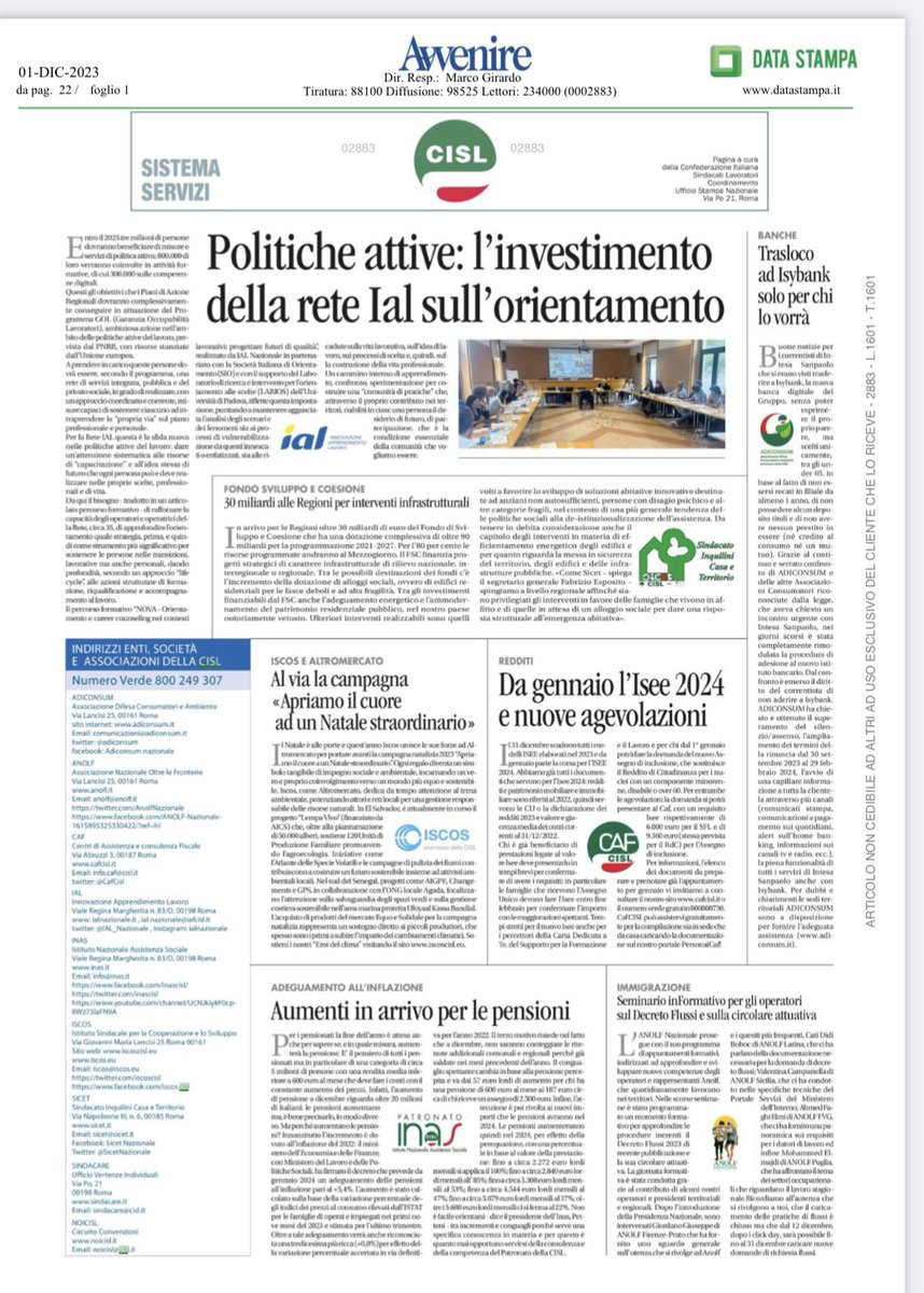 IAL_Nazionale's tweet photo. Oggi su @Avvenire_Nei parliamo di #politicheattive e dell'investimento,anche formativo, della #ReteIAL  sull'#orientamento x accompagnare,con qualità e impegno,le persone nei processi di scelta,nelle transizioni lavorative e personali e nella costruzione della vita professionale https://t.co/kFgjqFVa8z