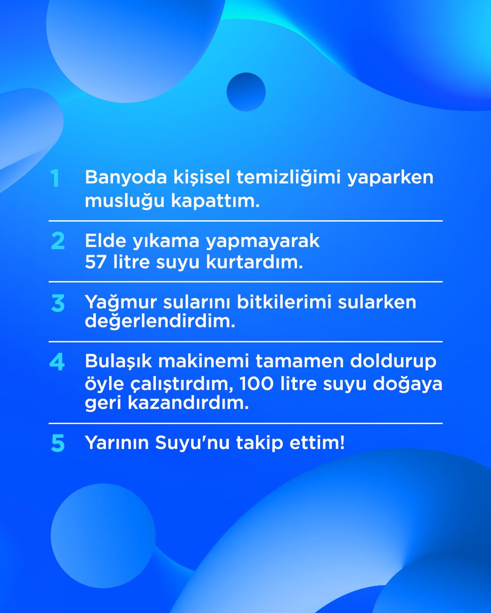Bütün yıl su tasarrufunu konuştuk, uyguladık, suyumuzu koruduk.
Tasarruf ederek Türkiye'nin suyunu korumaya her yıl devam edeceğiz.
Bizimle misiniz?💧 #BenimMirasımSu