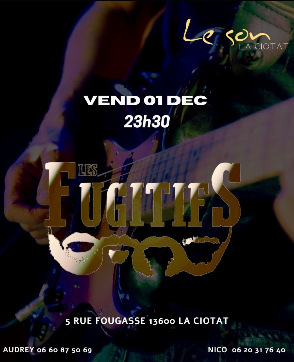 Ce soir pour débuter ce mois de décembre en beauté nous serons au Son de la Ciotat et ça va barder 🔥🎶🎸🤩🎉🍾