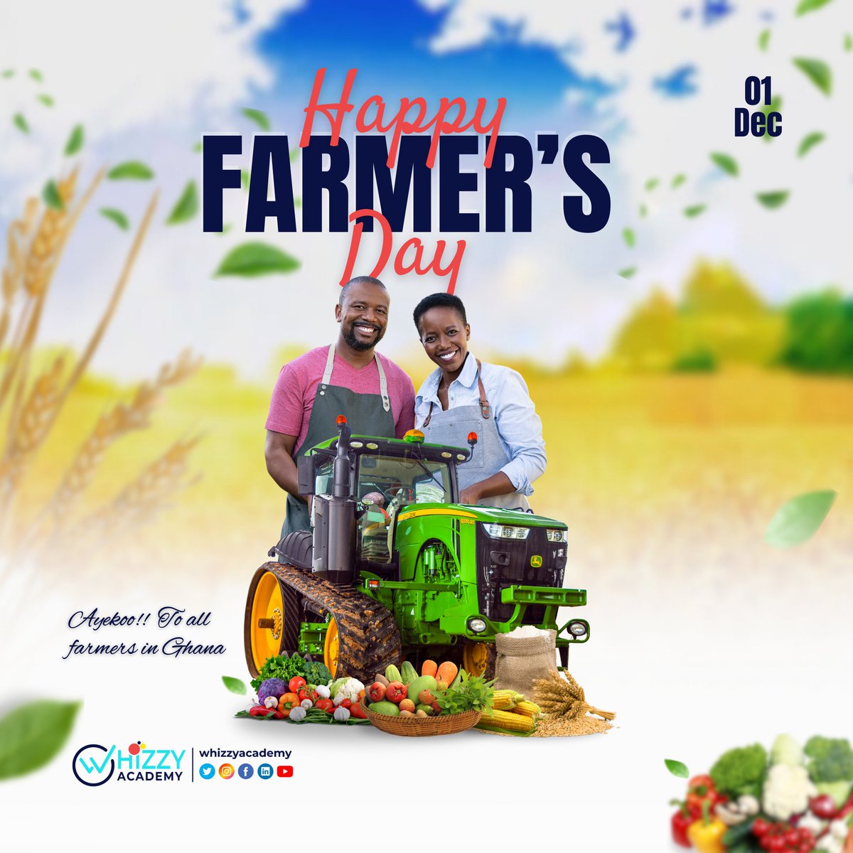 Today, we celebrate the hardworking men and women who tirelessly dedicate themselves to feeding us and our families.**🌱✨ Happy Farmer's Day! 🚜🌾 Join us in the celebration with likes and shares. #WhizzyAcademy #NewMonth #ReduceThePrice #FarmersDay #December2023