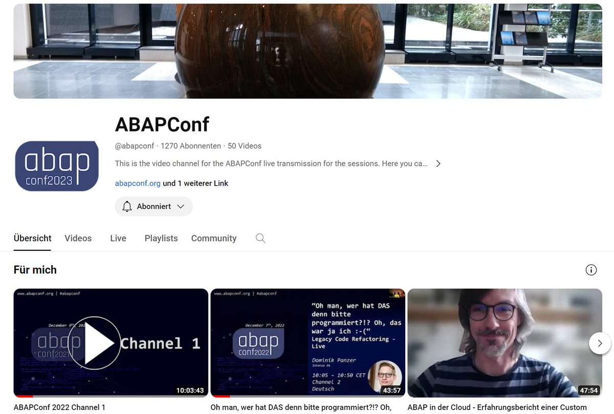 #ABAPConf ist zum Greifen nah!😎 Wer mag, kann nochmal in den Themen vom letzten Jahr stöbern🤘

Channel 1: youtube.com/watch?v=S8EZpU…

Channel 2: youtube.com/playlist?list=…

#ABAPConf #ABAP #events