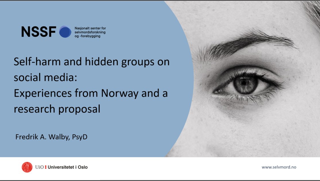 Today @walby_a had a presentation about self-harm and hidden groups on social media under the Nordic Suicide Prevention Research Network, with data from this new article by @atnelva et al. nature.com/articles/s4159…