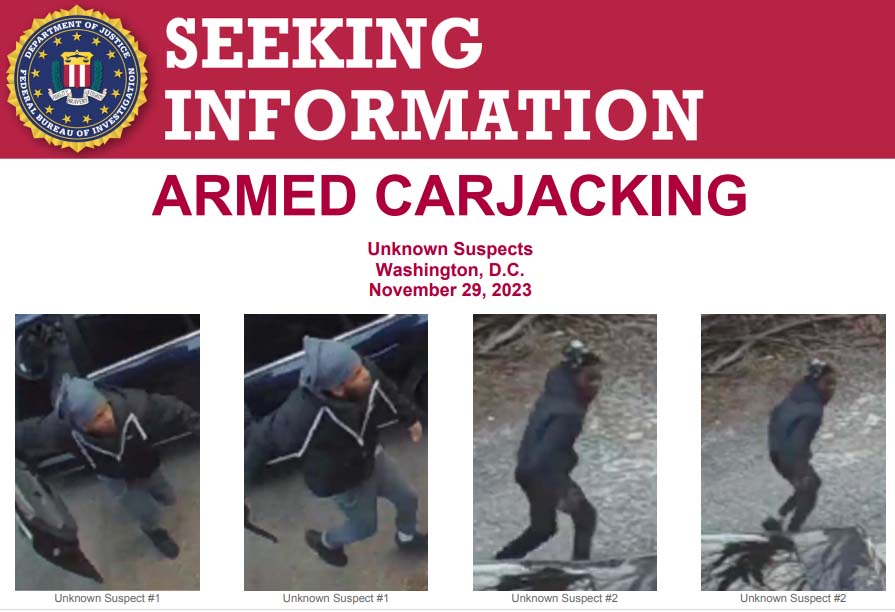 The #FBI offers a reward up to $10,000 for info leading to the arrest of the individuals who carjacked an FBI agent at gunpoint while the agent was getting out of an FBI vehicle on Nov 29, 2023. The suspects fled in the vehicle, which was later recovered: fbi.gov/wanted/seeking…