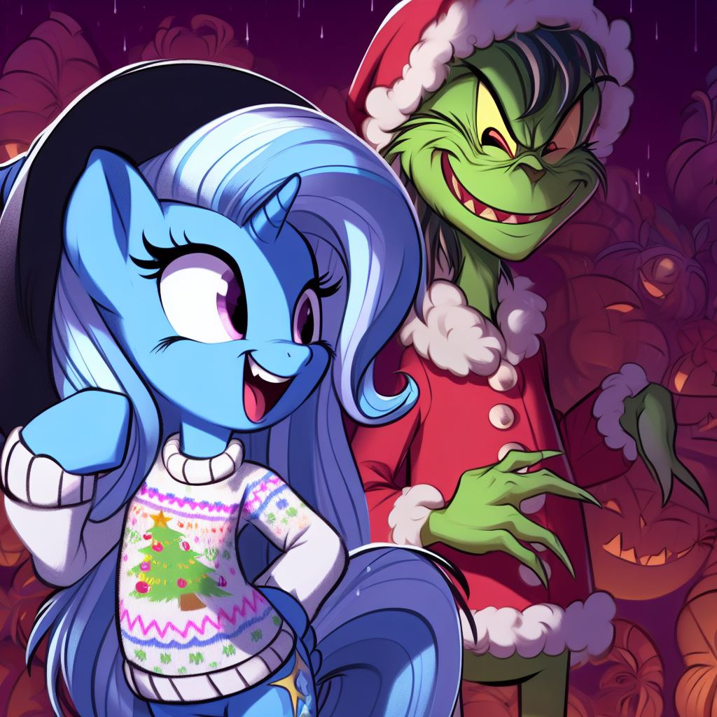 MrCiaran1's tweet photo. Trixie and the Grinch have teamed up to ruin the holidays.

#mylittlepony #mlp #mlpart https://t.co/yFrTgOkmDw