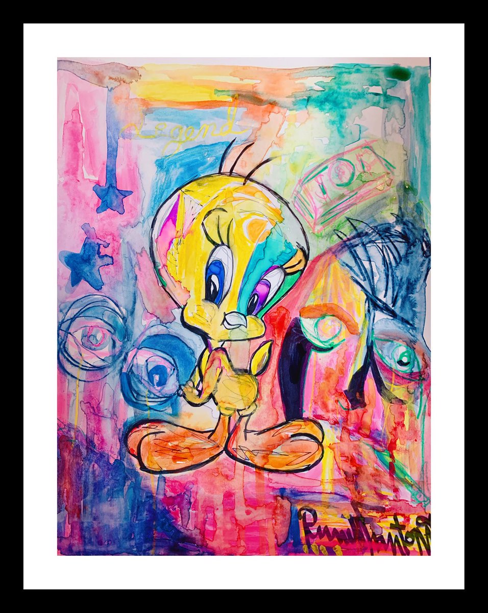 Tweety bird in dystopia (sold) 2020 mixed media on paper. 

#art #happy #painting #ArtistOnTwitter