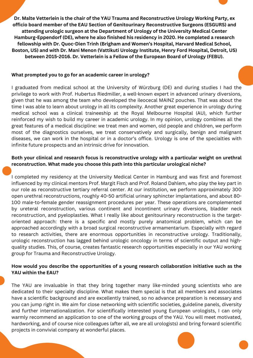 Young Urologist Spotlight: Dr. Malte Vetterlein. @mwvetterlein #YAU #EAU #Medtwitter #UroSoMe