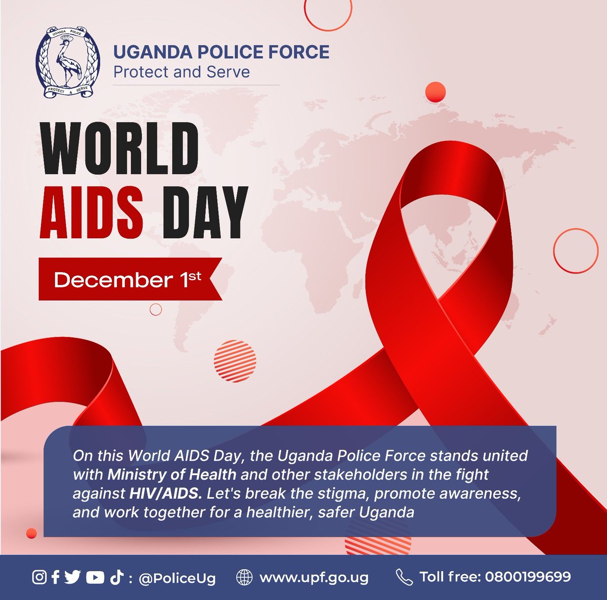 On this #WorldAIDSDay, the Uganda Police Force stands united with @MinofHealthUG and other stakeholders in the fight against #HIV/AIDS. Let's break the stigma, promote awareness, and work together for a healthier, safer Uganda.
