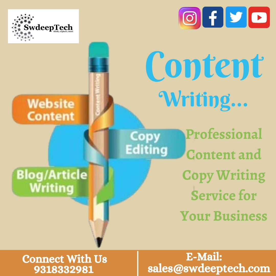 Crafting words that resonate, one sentence at a time. ✍️✨ Dive into the art of content creation with me! #Wordsmith #ContentCreation #StorytellingMagic #WritingJourney #CreativeWords #CaptivatingContent'
•
•
•
Email: sales@swdeeptech.com
Connect: 8076019886,9318332981