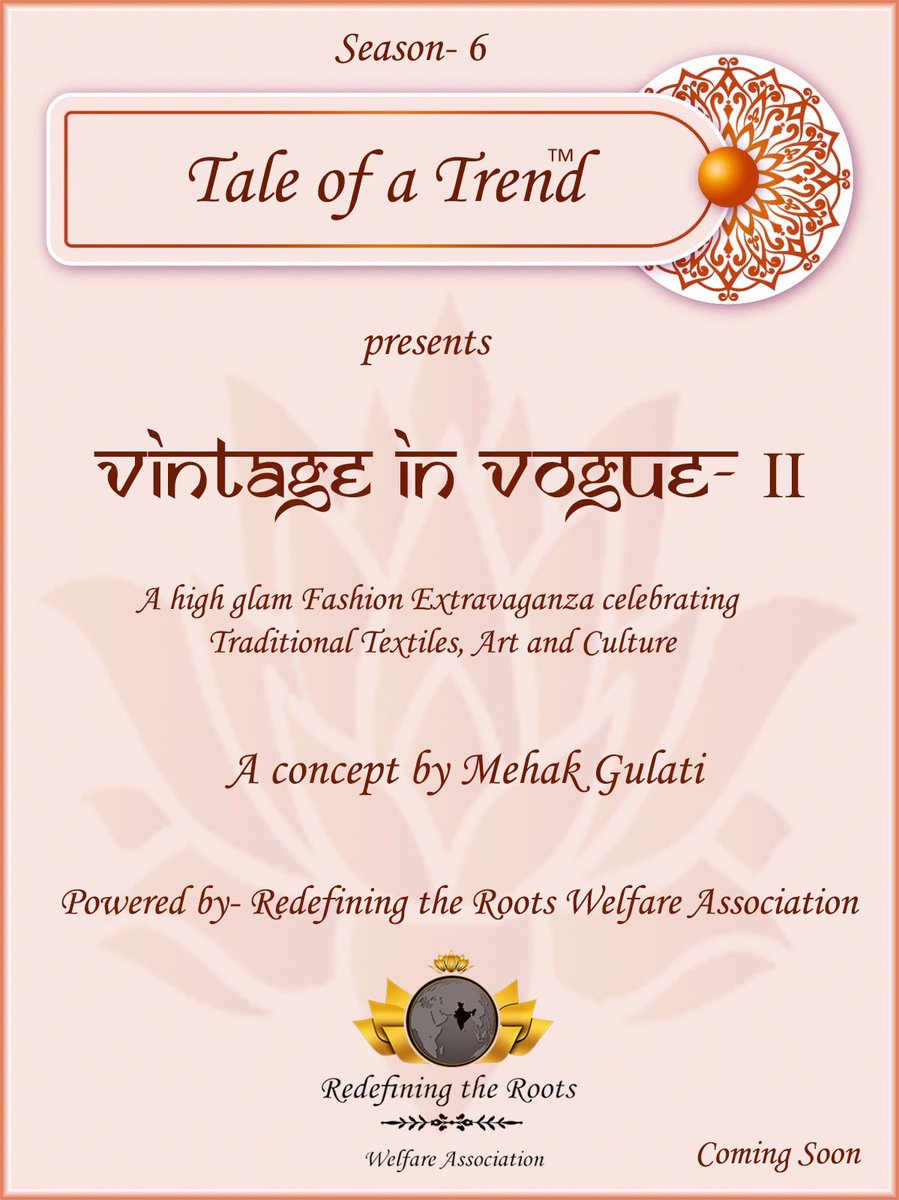 taleofatrend's tweet photo. Vintage in Vogue- II 🌟🌟
Fashion Extravaganza by Tale of a Trend
A concept by Mehak Gulati
.
Coming Soon ✌️
.
#vintageinvogue #fashion #extravaganza #taleofatrend #aconceptbymehakgulati #redefiningtherootswelfareassociation #traditional #textiles #heritage #arts #crafts https://t.co/zGGi5N1xqH