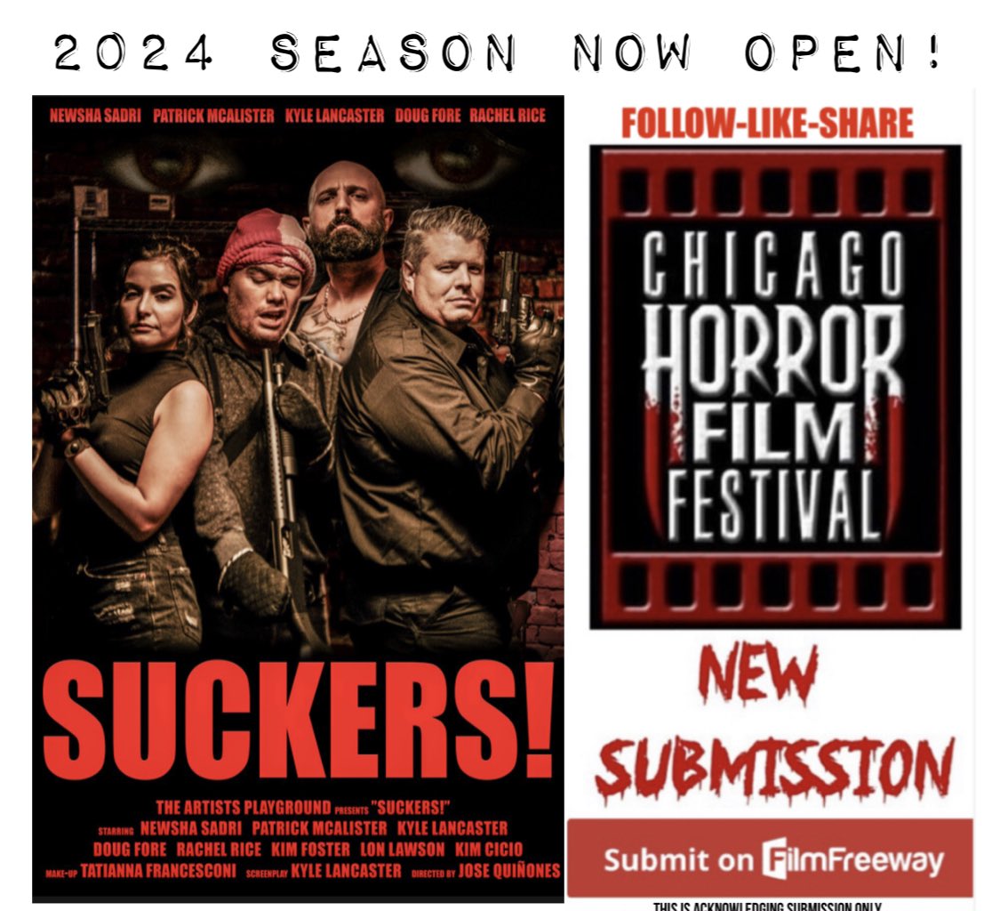 📢THE 2024 SEASON IS NOW OPEN! 🎥
SUBMIT YOUR FILM: filmfreeway.com/ChicagoHorrorF…

EVENT DATE: Halfway -2- Halloween May 4th & 5th 2024

#filmfestival  #horror #horrormovie #FilmFreeway #indiehorror  #chicagofilmmakers #horrorfan #ChicagoHorrorFilmFest #ChicagoHorrorFilmFest