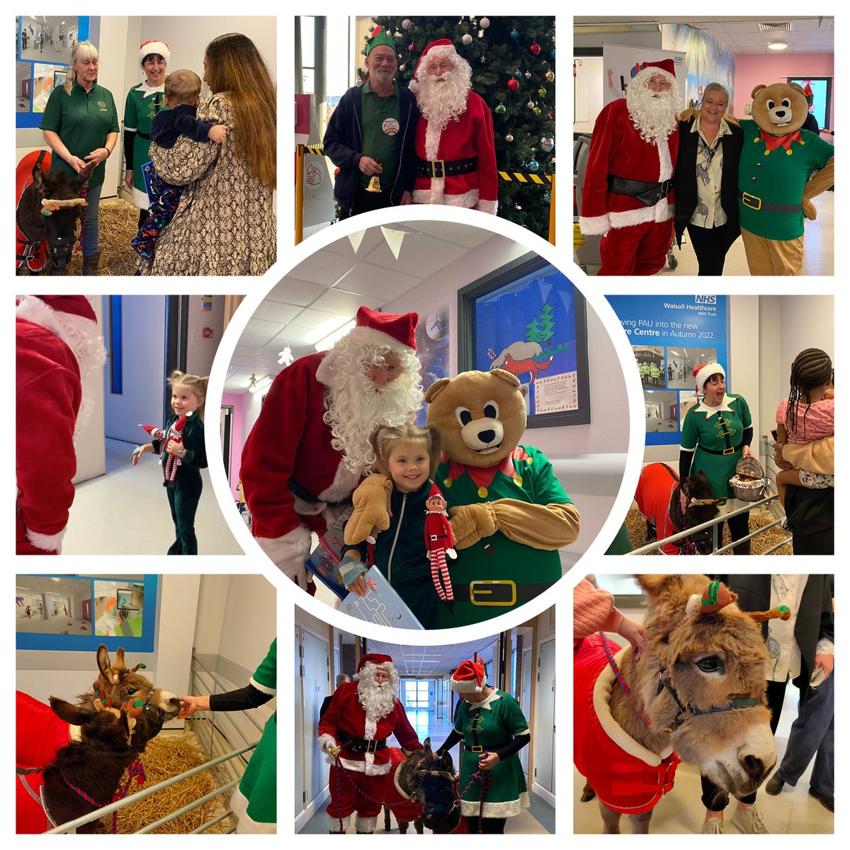 WalsallHcareNHS's tweet photo. The Fundraising Team has some special visitors!
Santa Claus, alongside donkeys Delilah and Declan, will be spreading festive cheer around the hospital today and helping with the Christmas lights switch-on.
#OnShiftWithWHT #WalsallandProud #WellWishers https://t.co/0BBohISyLz