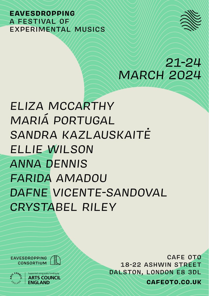 eavesdroppingLN's tweet image. Hear Ye! Hear Ye! 
eavesdropping returns: 21-24 March 2024 at Cafe OTO. 4 evening double-bills, presenting fresh new work by 8 artists, + 2-day forum exploring experiments in failure. Save the dates! Booking opens 26 January. We look forward to tickling your ears.