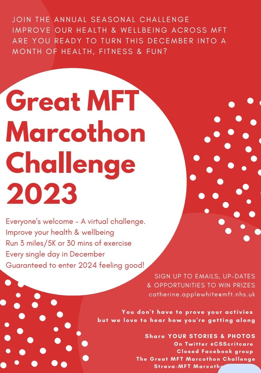 Day 1 Great MFT Marcothon 2023. A good start. Some early morning running, strength & conditioning, walking & cycling. Big shout out to @MFTPainService for their impressive sign up & planning. Winners of a random spot prize - Tea Advent Calendar. Enjoy a brew together Team Pain.