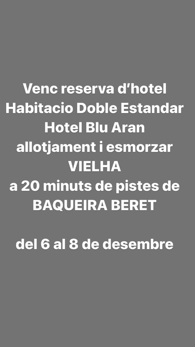 puig_25's tweet photo. Vendo reserva de hotel
Hab. Doble Standar
H. Blu Aran
Alojamiento y desayuno
Vielha
a 20 minutos de pistas
BAQUEIRA BERET
para 2 personas https://t.co/G8BxfqjEun