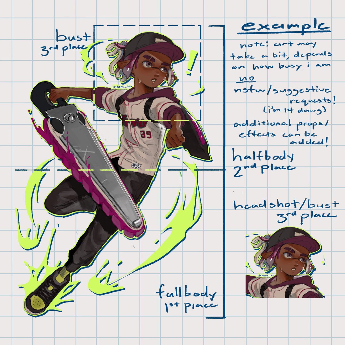 🦑 splatoon art raffle! 
> like + RT + follow to enter
> splat ocs only
> ends 12/24
> winners will be announced on 12/25
good luck!
#Splatoon3