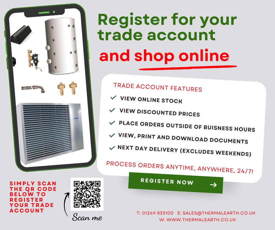 Calling all #engineers, #plumbers, and #heatpumpinstallers!  
Did you know we had an online shop? Where you can buy complete heat pump kits?  UFH kits? And much more…. 
Also enjoy exclusive discounts when you sign up for a trade account!
#TradeDiscounts #Installers #TradeAccount