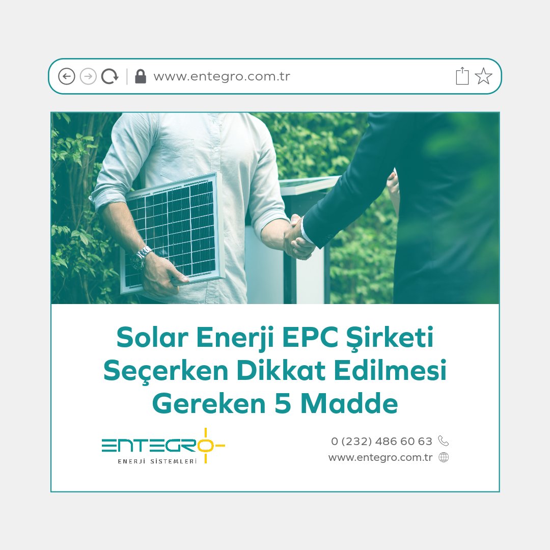 Bir solar sistem sahibi olmadan önce "Solar Enerji EPC Şirketi Seçerken Dikkat Edilmesi Gereken 5 Madde" isimli yazımızı mutlaka gözden geçirmenizi öneririz.

🔗 entegro.com.tr/solar-enerji-e…

#SolarEnerji #EPC #YenilenebilirEnerji