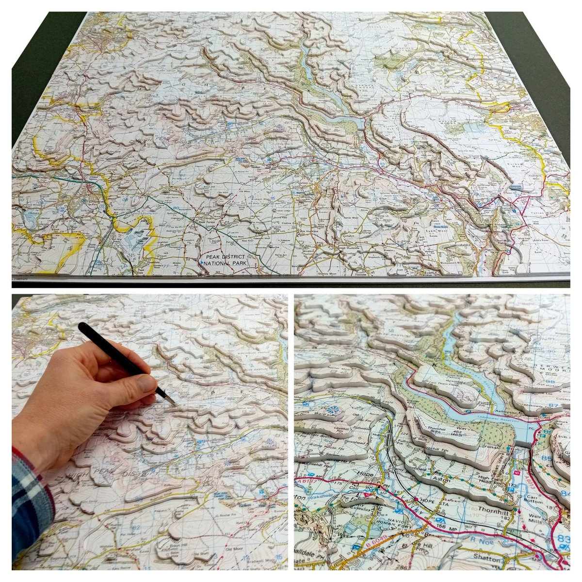 My latest hand cut #topographic model ready for framing next week | 841x594mm | The High Peak, Peak District National Park, #Derbyshire | made from #OSMaps | #gifts #topography #3d #maps #3dmap #walking #trekking #holdiays #birthdays #christmas
