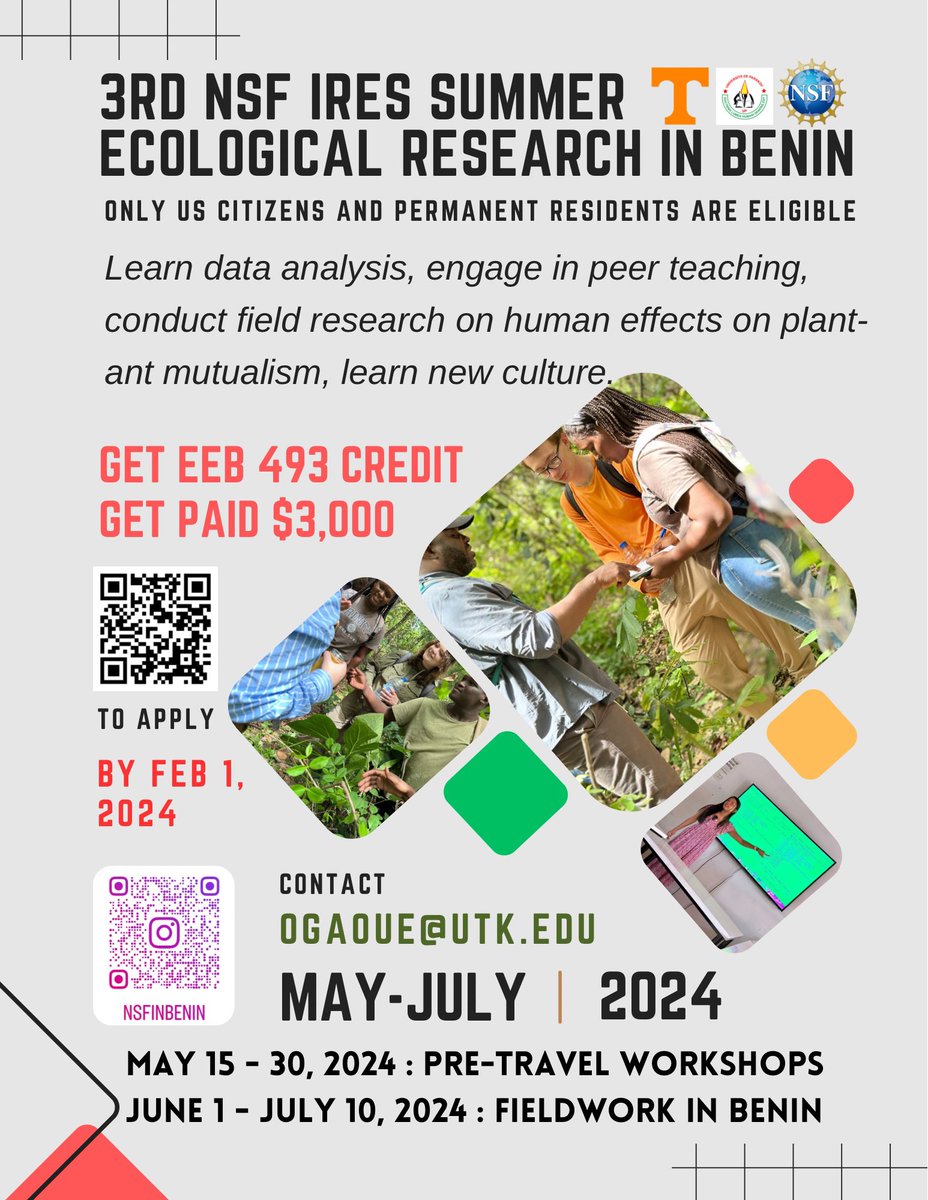The 3rd NSF funded summer ecological research in Benin will take place next summer. Please encourage your (undergraduate or graduate) students to apply or forward to interested students.