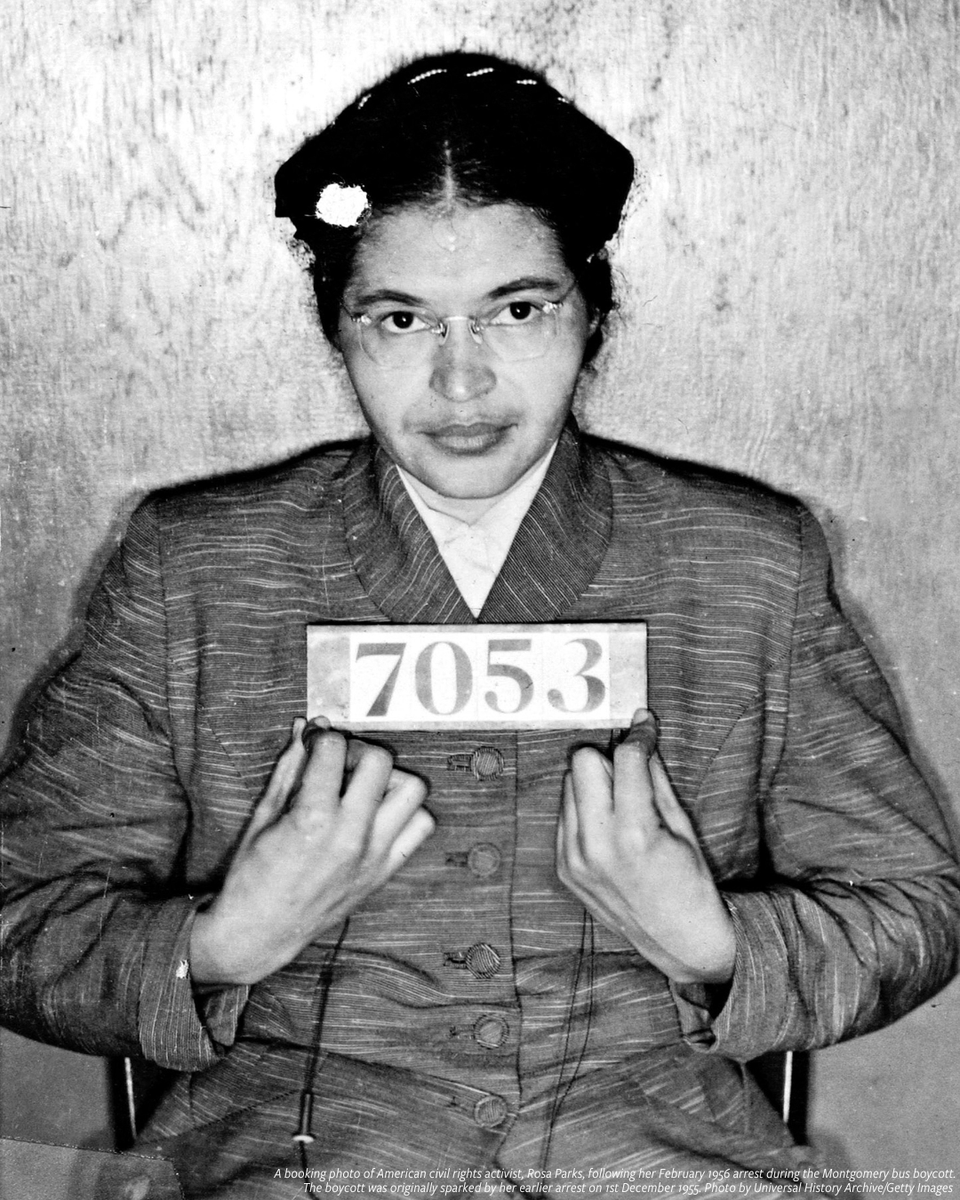 #OnThisDay in 1955, Rosa Parks was arrested. When Parks refused to give up her bus seat, she set off a chain reaction in Montgomery, Alabama that fueled the Civil Rights Movement. Her arrest sparked a bus boycott that lasted 381 days. #APeoplesJourney #ANationsStory
