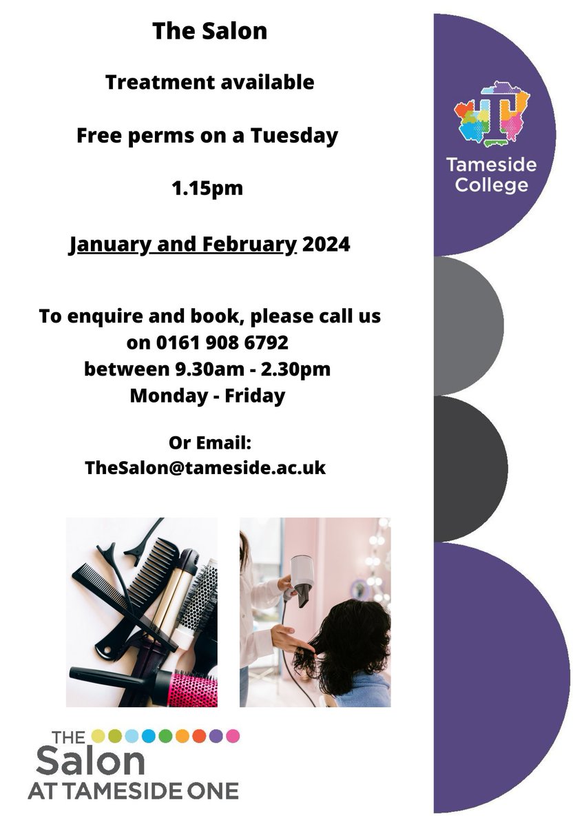 TheSalonAtT1's tweet photo. The Salon at Tameside One has the following treatment available. To enquire and book, please call us on 0161 908 6792 or email TheSalon@tameside.ac.uk between hours of 9.30am - 2.30pm Monday to Friday
#TheSalonAtT1 #ICanBe https://t.co/72BHFmrWJU