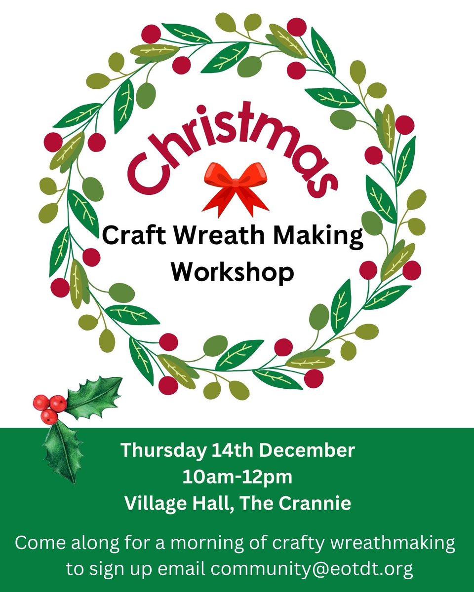 Join us for our second Wreath Making Workship on Thursday 14th December 10.00-12.00. Please register at community@eotdt.org