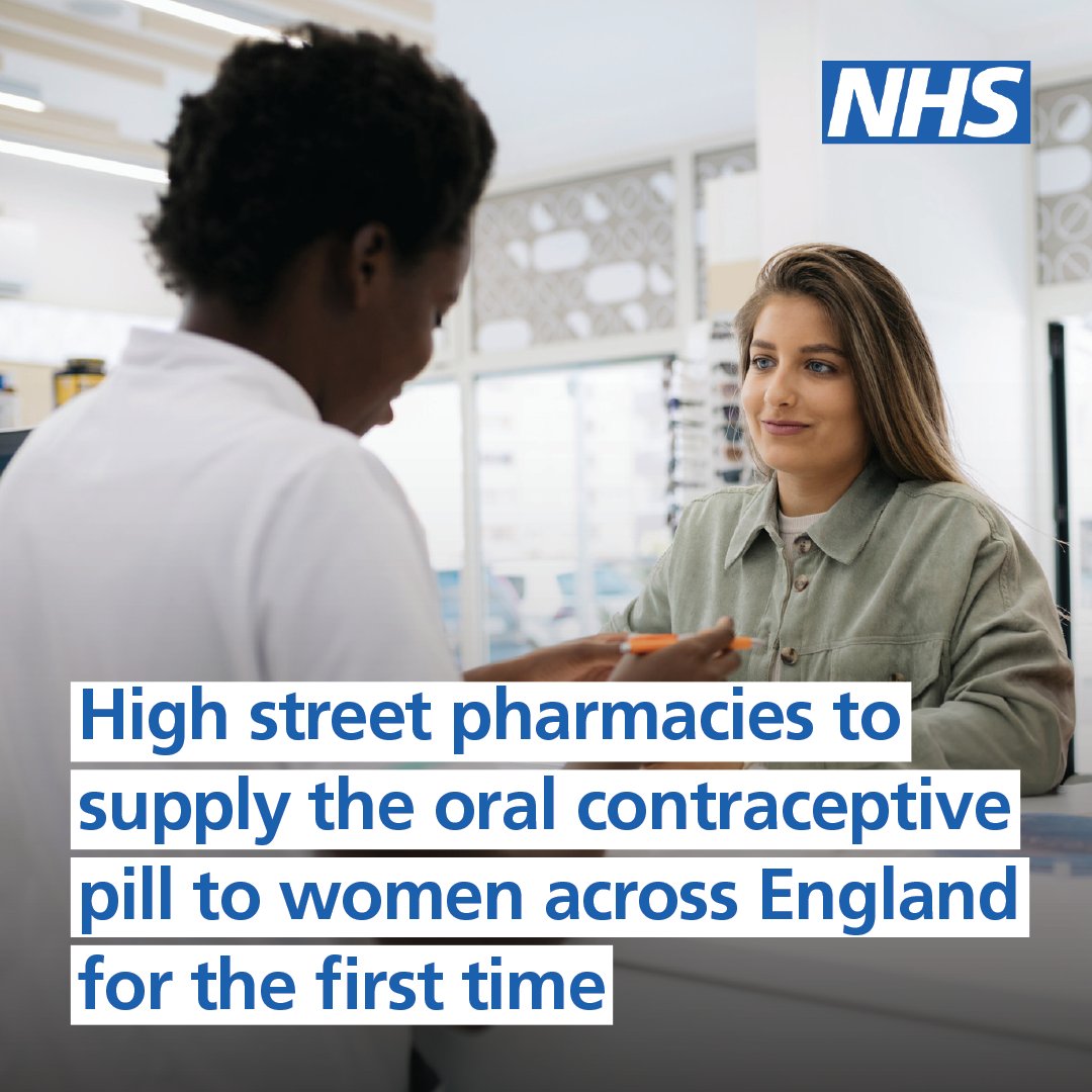 From today, thousands of women across England can get the contraceptive pill at their local pharmacy, without needing to speak to a practice nurse or GP first.
 
Find a pharmacy that offers this service. ➡️ nhs.uk/nhs-services/p…
