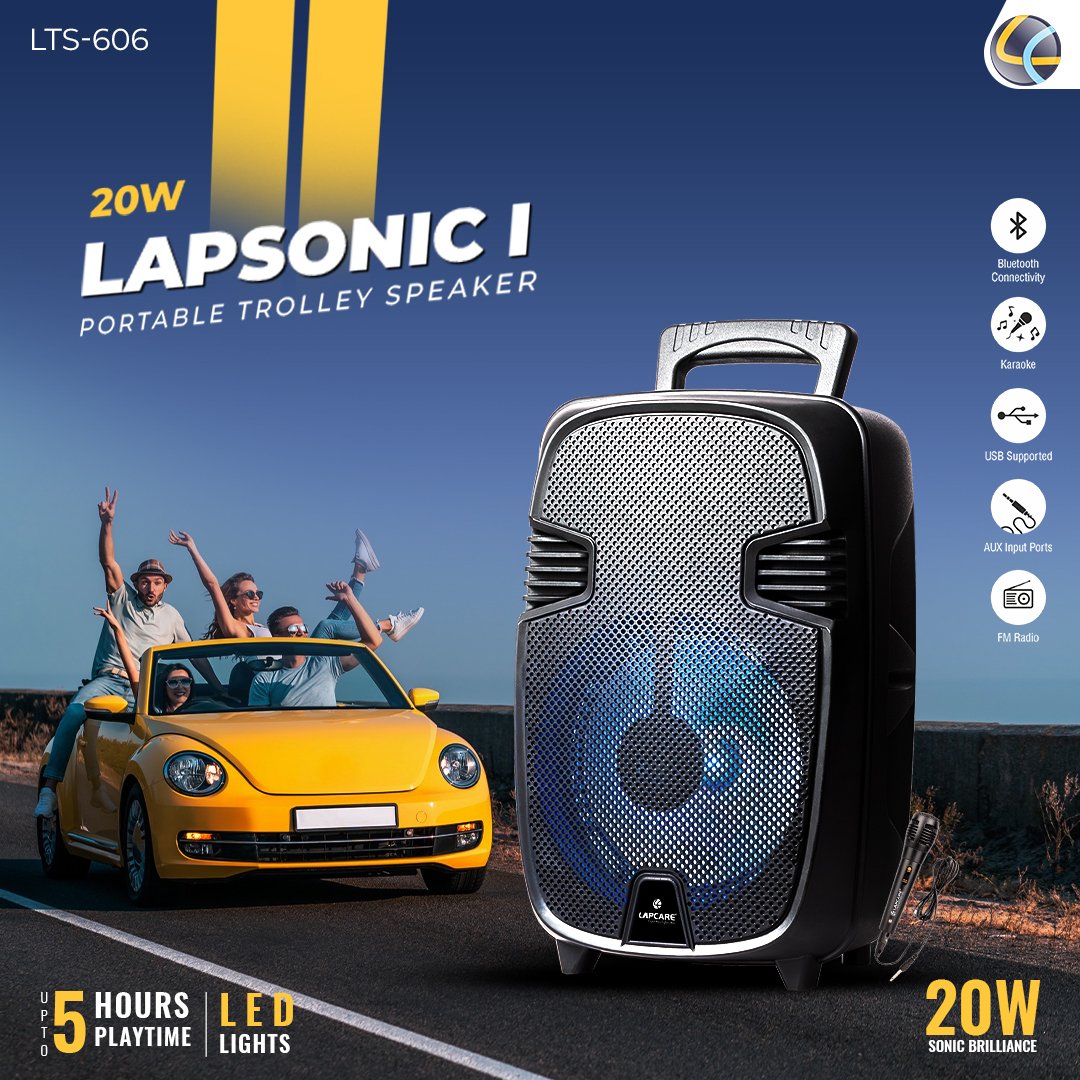Unleash the beats with Lapcare LAPSONIC! 🎶 Elevate your music experience anywhere with the powerful 20W Portable Trolley Speaker  LTS-606. Let the music take center stage wherever you go! 🔊🎤 #LapcareLAPSONIC #PortableAudio #trolleyspeaker  #lapcare #lapcareworld
