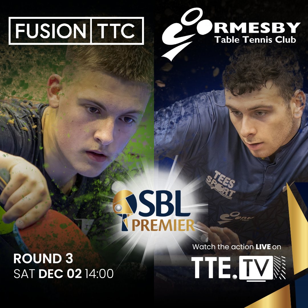 The final #SBLPrem matchup has @fusionttc take on @ormesbyttc in London 🏓

Don't miss this one on TTE.TV this Saturday from 14:00 ⌛

#tabletennis #england