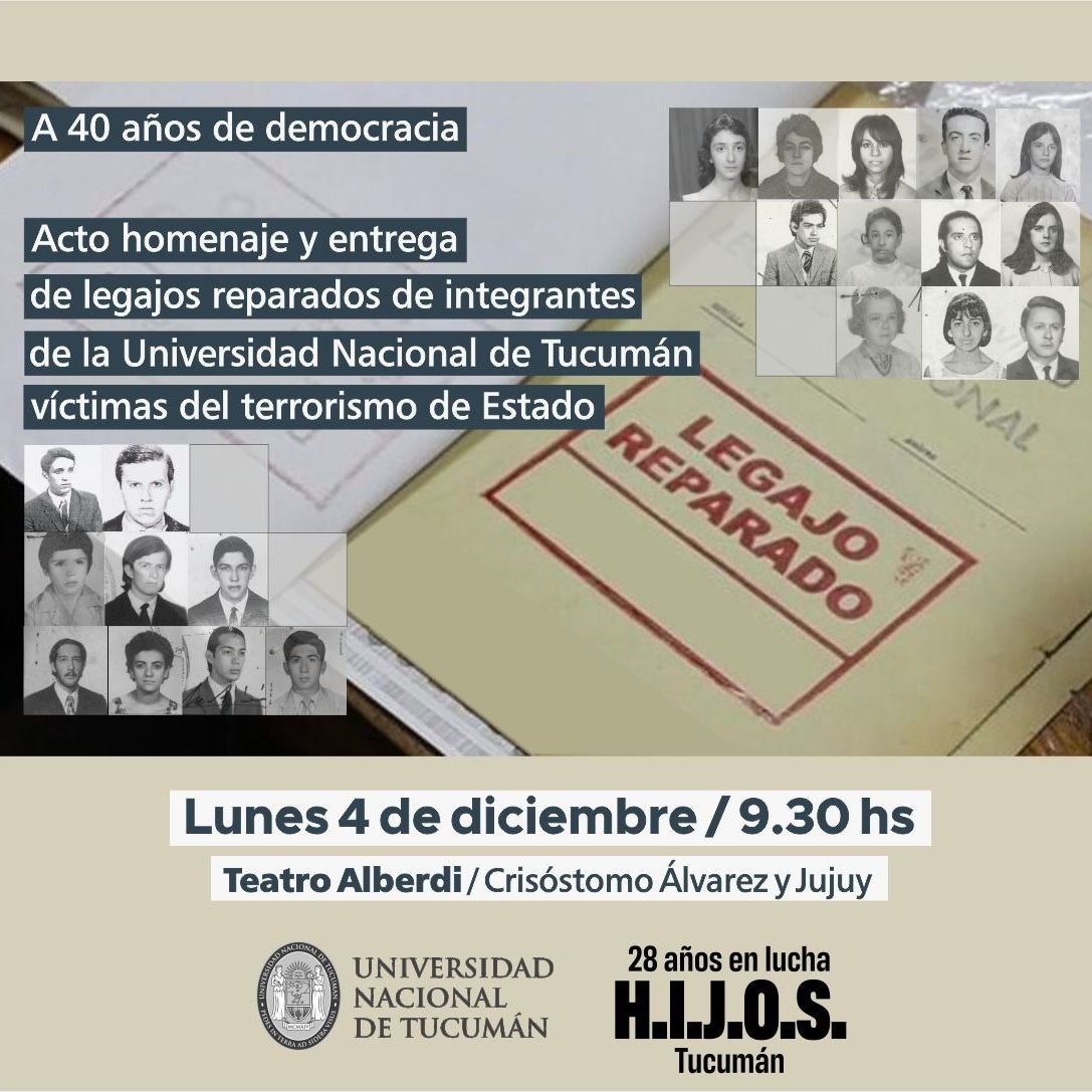 CaroFrangu's tweet photo. En el año 2020 desde HIJOS TUCUMÁN presentamos un proyecto a la UNT para la recuperación y reparación de Legajos universitarios. Con profunda emoción, lucha y compromiso el próximo lunes haremos la 1⁰ entrega a los familiares de las víctimas del Terrorismo de Estado. #Son30Mil https://t.co/ekyJnf442j