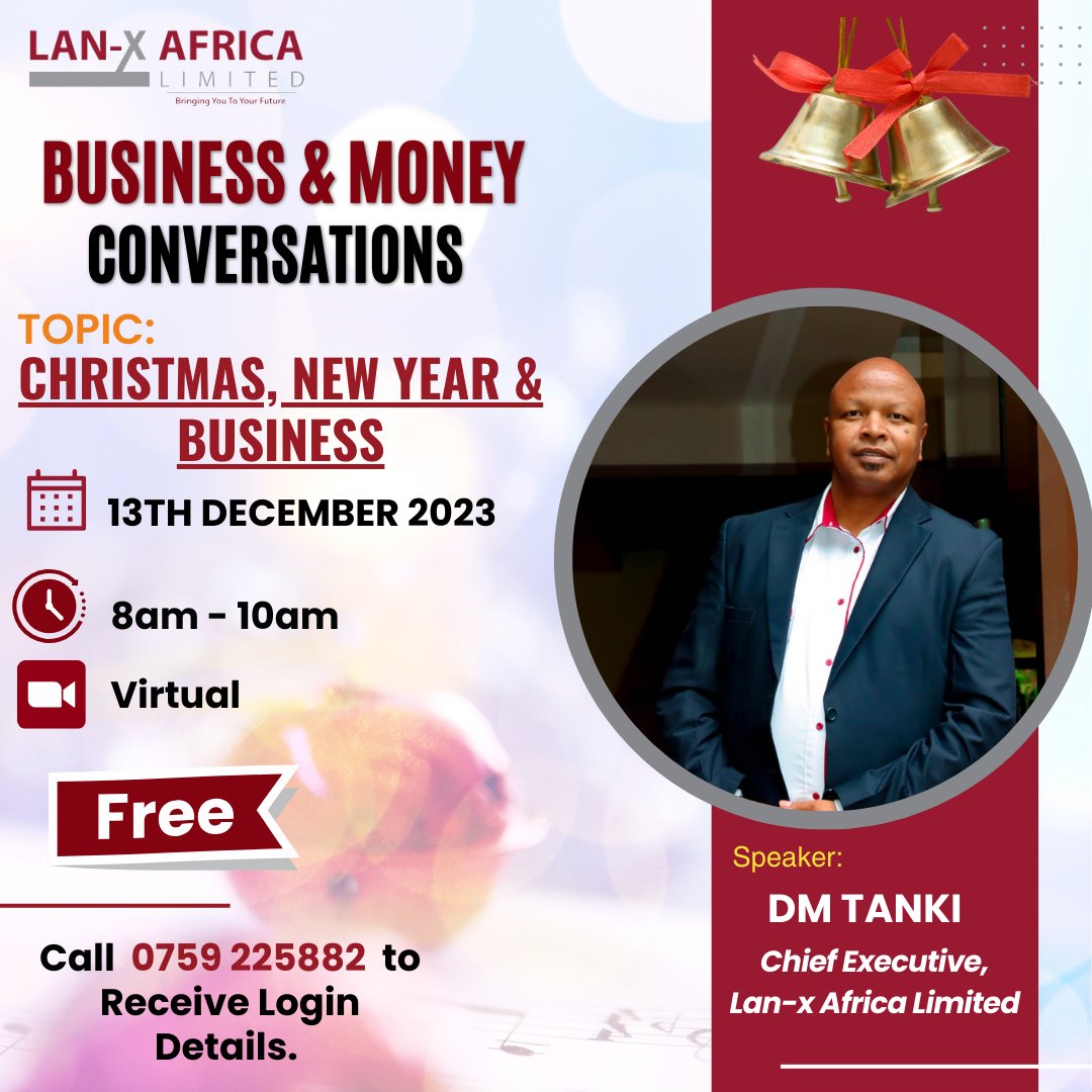 LanxAfrica's tweet image. 🎄🎉  'Tis the season to jingle! 🎉🎄

Join  us on 13th December 2023, we shall talk about Christmas, New year &amp;amp;  Business
The link: meet.google.com/awg-xcst-gvg
Register today: Call 0759 225882\
#business #unlimitedprofits  #successfulbusiness #success #businessgrowthstrategy