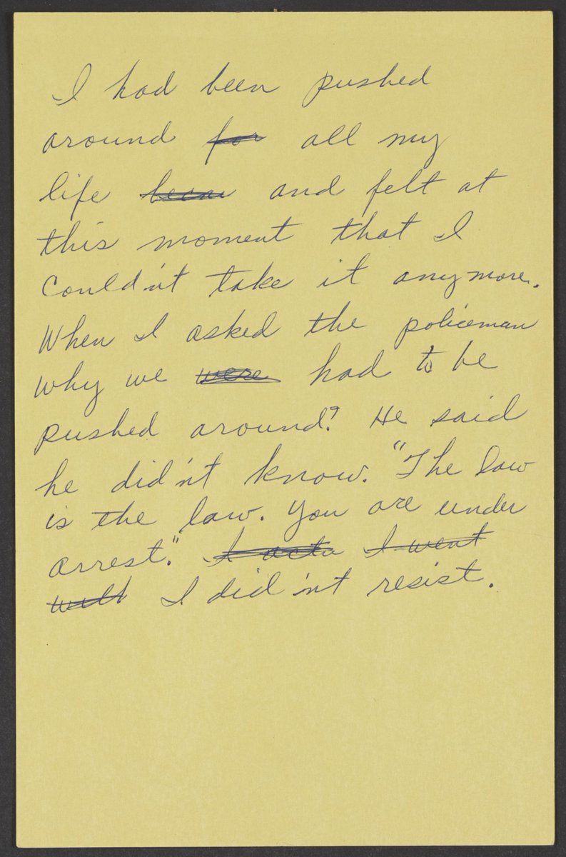 LibnOfCongress's tweet photo. From the @librarycongress collection: Rosa Parks' letter after her arrest. 
"I had been pushed around all my life and felt at this moment that I couldn't take it anymore." https://t.co/gdF7knZmUK