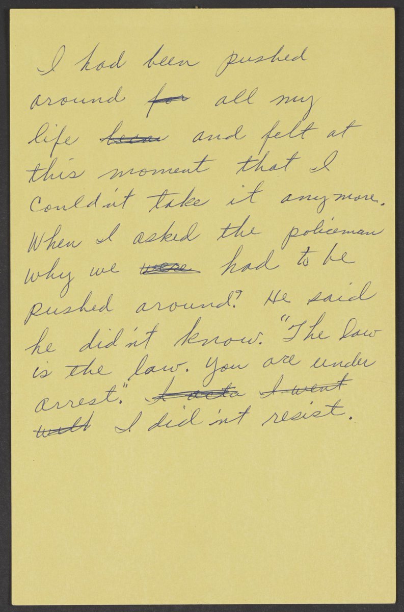 From the @librarycongress collection: Rosa Parks' letter after her arrest. 'I had been pushed around all my life and felt at this moment that I couldn't take it anymore.'