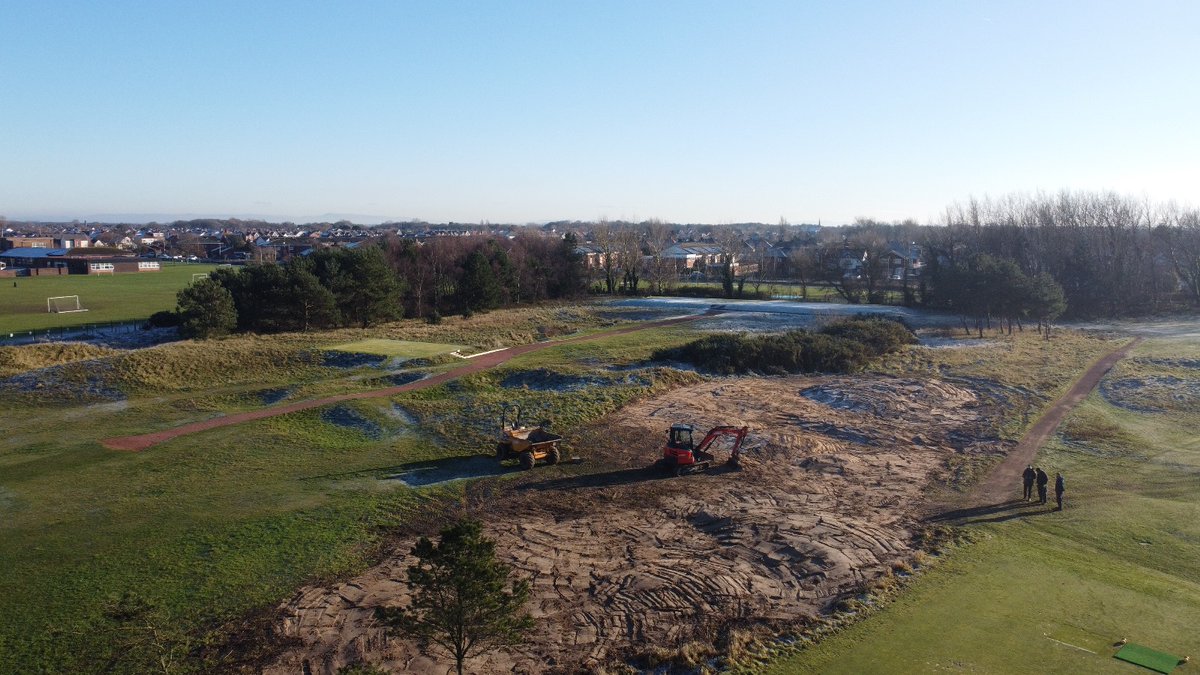 A little more 'linksification' on @HeskethGolfClub,  what was  dangerously hanging trees and scrubs is now a blank canvas of subtle mounded dunes, ready for the planting of marram and some specially chosen dune species supplied by @BarenbrugUK and @LancsTurf #lovegreenkeeping