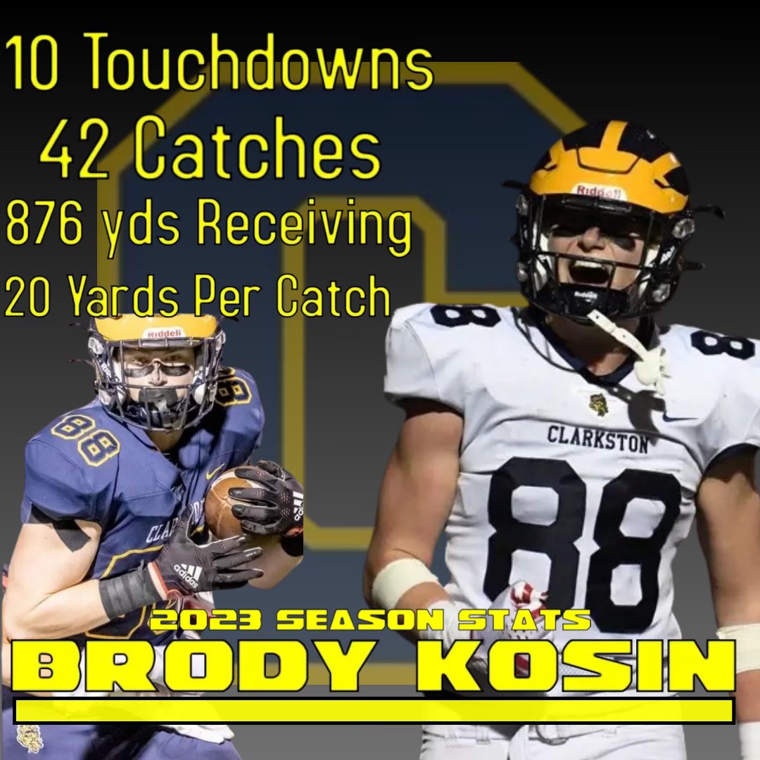 hudl.com/v/2MeKfP 

Senior Season Film^^
✅42 catches 
✅876 yards 
✅ 10 TDs
✅ 20 yards per catch
✅Team captain 
✅ 1st team all state