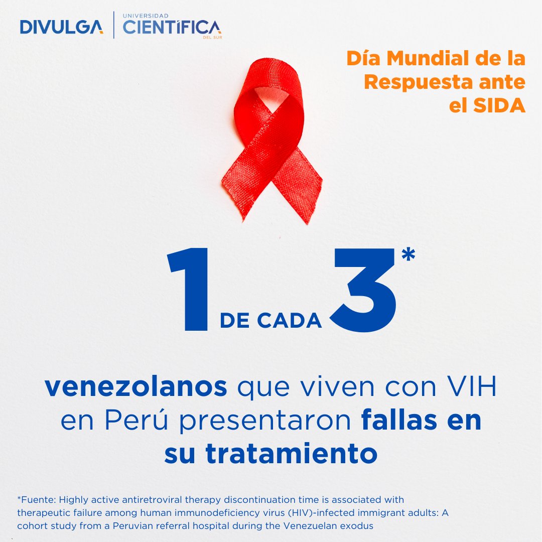 #DíaMundialDelSida | Una nueva investigación realizada en el Perú encontró que el 28% de los pacientes venezolanos que interrumpieron el tratamiento antirretroviral para el VIH tuvieron falla terapéutica.

#NuevoEstudio #VIH #Sida #InvestigaciónCientífica